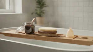 Masážní kartáč a kávový peeling na vaně