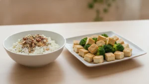 Tvaroh s mandlemi, tofu a brokolice