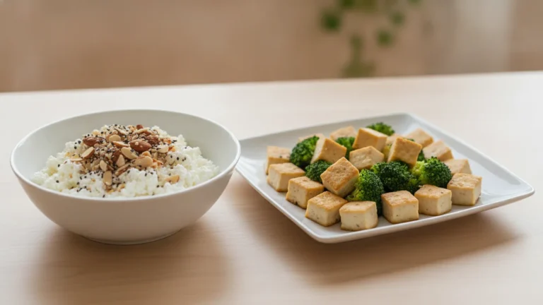 Tvaroh s mandlemi, tofu a brokolice