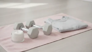 Lehké činky, sportovní top a tělový krém