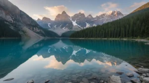 Tyrkysové horské jezero pod zasněženými štíty